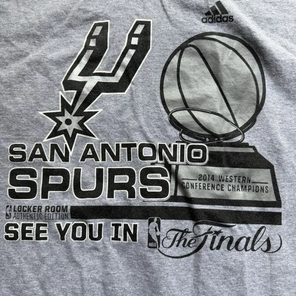 San Antonio Spurs Shirt 2XL Gray Adidas See You In Finals Western Champions 2014
